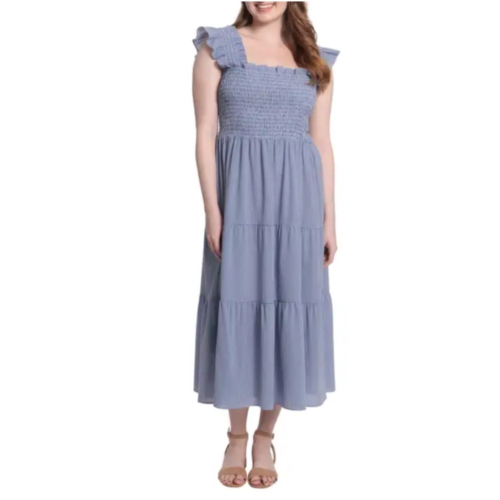“London Times Gingham Smocked Top Dress”